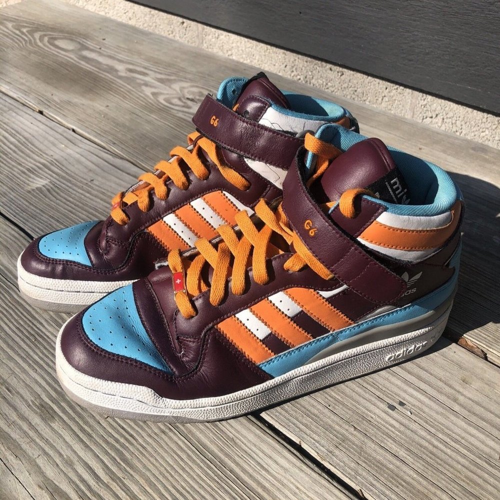Adidas Mi Custom Forum Mid Size Womens 8.0 Medium Fit Wine Orange Sky Blue (G6)